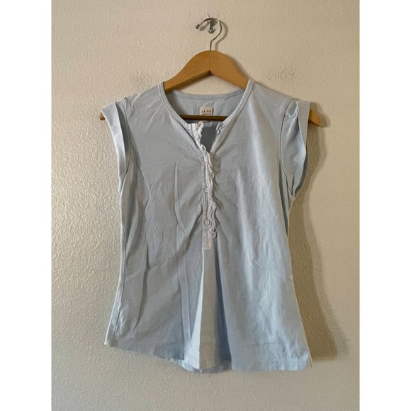 La Vie Rebecca Taylor Womens Ruffled Henley Shirt Top - Picture 2 of 8